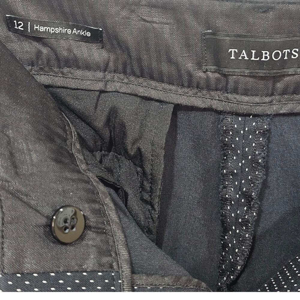 Talbots Hampshire Ankle Pants Women Size 12 Black White Polka Dot Stretch Career - Picture 3 of 5